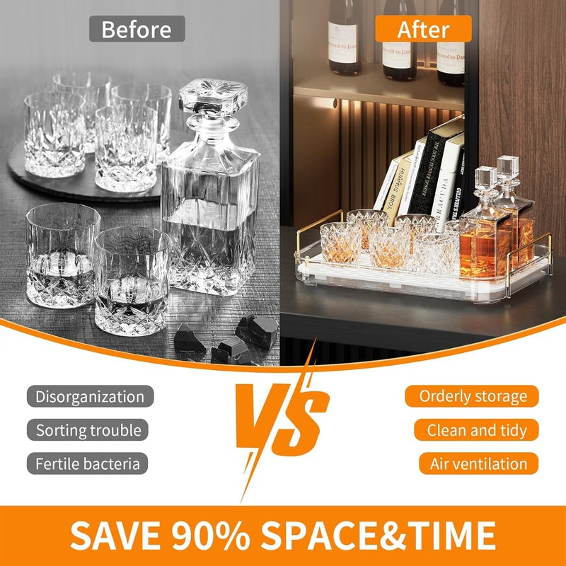 Seoneiro Whiskey Tray, Glass Cup Rack, Mug Holder, Coffee Cup Organizer, Bathroom Countertop with Drain Board Wine Glass Decorative Food Tray, Kitchen Spice Rack - Image 3